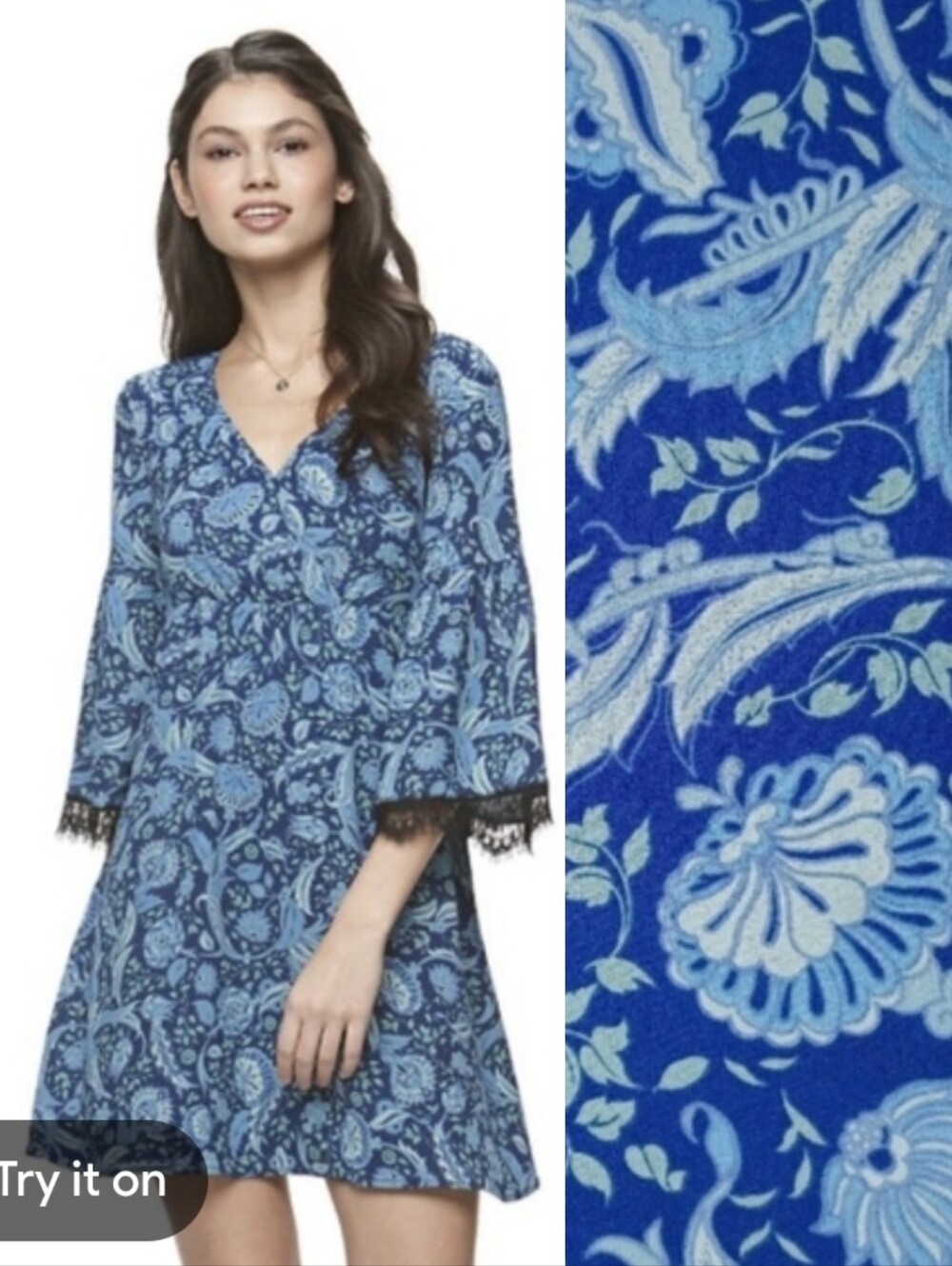Pockets! Candie's Flare Sleeve Paisley Babydoll Dress 3/4 Sleeves, XS